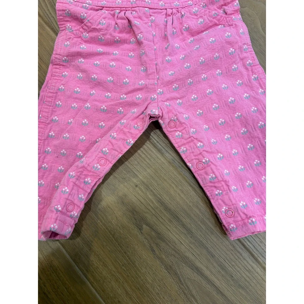 Vtg Oshkosh Overalls Romper 12 months Pink Cotton denim vestbak Floral Retro